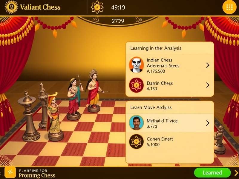 Valiant Chess gameplay interface showing Indian-themed chess pieces
